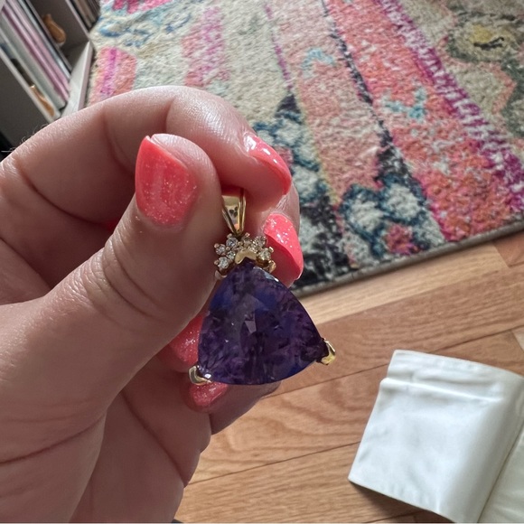 Stunning amethyst sapphire and 14k gold pendant and earring set w display case! - Picture 11 of 12